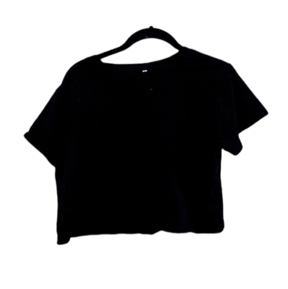 SHEIN Women's Black Distressed Crop T-Shirt